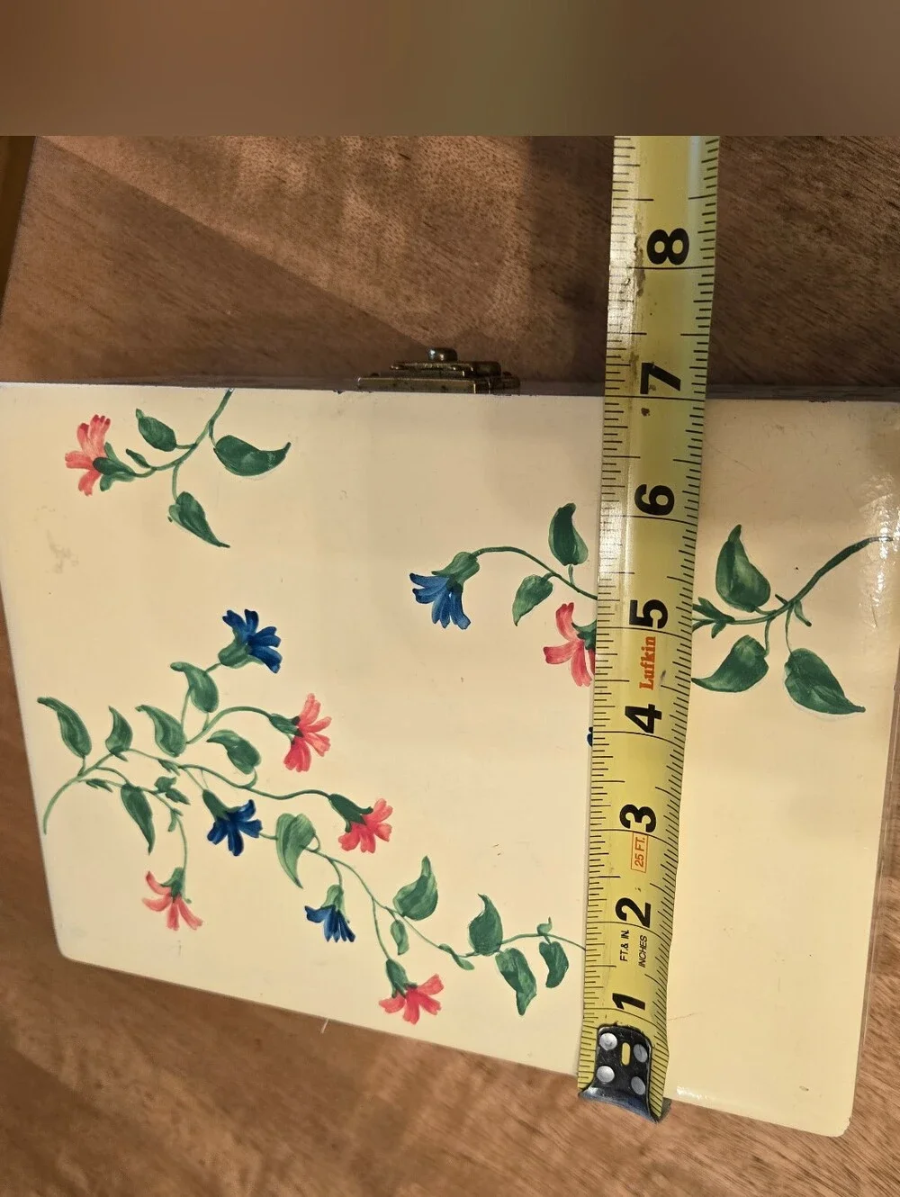 Vintage Hand-Painted Floral Wooden Jewelry Box Velvet Lined